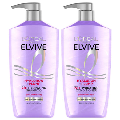 L'Oréal Paris Elvive Hyaluron Plump Shampoo und Conditioner Set für dehydriertes, trockenes Haar mit Hyaluronsäure-Pflegekomplex, 1 Kit (2 Produkte)