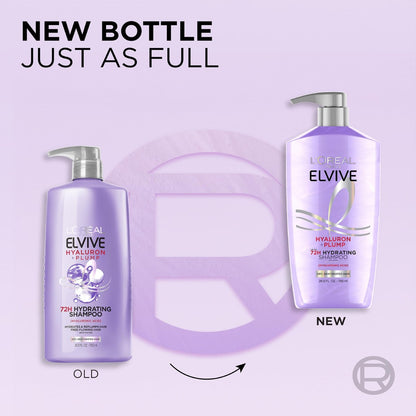 L'Oréal Paris Elvive Hyaluron Plump Shampoo und Conditioner Set für dehydriertes, trockenes Haar mit Hyaluronsäure-Pflegekomplex, 1 Kit (2 Produkte)