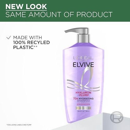 L'Oréal Paris Elvive Hyaluron Plump Shampoo und Conditioner Set für dehydriertes, trockenes Haar mit Hyaluronsäure-Pflegekomplex, 1 Kit (2 Produkte)