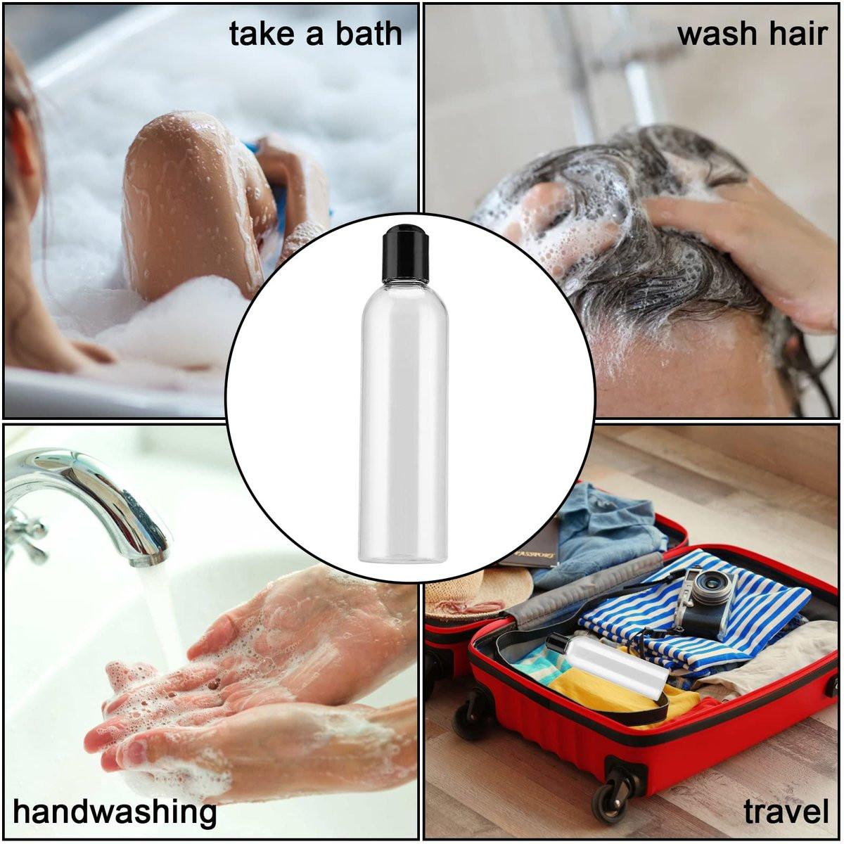 MUKLEI 40er-Pack 8 oz Plastikflaschen mit Disc Top Verschlüssen, nachfüllbare klare Reise-Quetschflaschen Behälter mit schwarzen Bulk-Disc-Kappen für Shampoo, Duschgel, Cremes, Seife