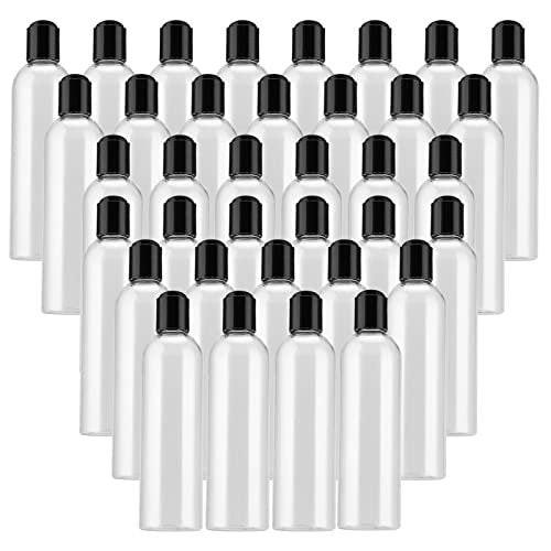 MUKLEI 40er-Pack 8 oz Plastikflaschen mit Disc Top Verschlüssen, nachfüllbare klare Reise-Quetschflaschen Behälter mit schwarzen Bulk-Disc-Kappen für Shampoo, Duschgel, Cremes, Seife