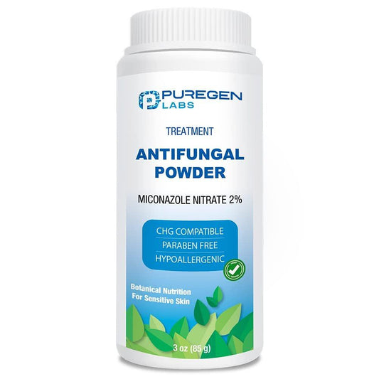 Puregen Labs Antimykotikum-Pulver mit 2% Miconazolnitrat gegen häufige Pilzinfektionen wie Fußpilz, Juckreiz und Ringelflechte, Talkumfrei, 85 g