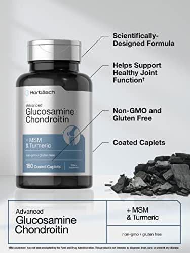 Horbäach Glucosamin Chondroitin mit MSM & Kurkuma – 180 magensaftresistente Kapseln – Nicht-GVO, glutenfrei