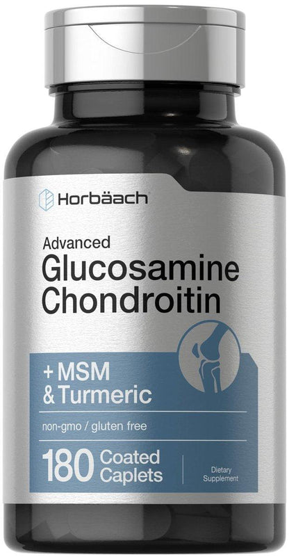 Horbäach Glucosamin Chondroitin mit MSM & Kurkuma – 180 magensaftresistente Kapseln – Nicht-GVO, glutenfrei