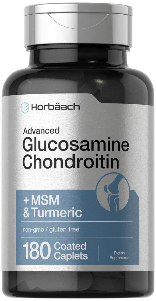 Horbäach Glucosamin Chondroitin mit MSM & Kurkuma – 180 magensaftresistente Kapseln – Nicht-GVO, glutenfrei