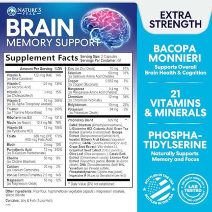 3X Gehirn-Nahrungsergänzungsmittel - Nootropika für Konzentration, Klarheit & Fokus - Gedächtnispillen mit Bacopa, Phosphatidylserin & DMAE - Gehirn-Booster, 120 Kapseln