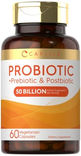 Carlyle Probiotikum für Frauen und Männer | 50 Milliarden KBE | 60 Kapseln | Plus Präbiotikum und Postbiotikum | Komplex-Ergänzung | Vegetarisch, Nicht-GVO, Glutenfrei