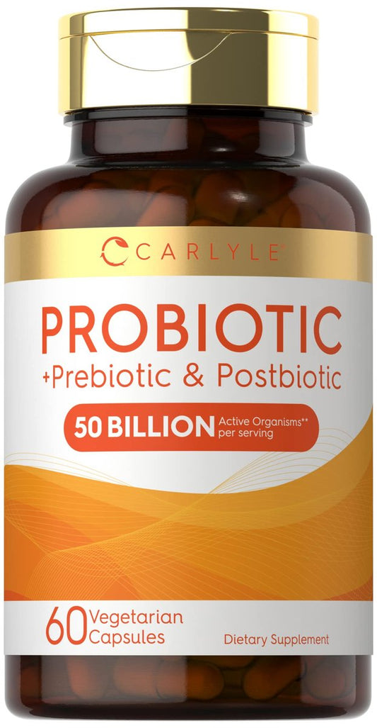 Carlyle Probiotikum für Frauen und Männer | 50 Milliarden KBE | 60 Kapseln | Plus Präbiotikum und Postbiotikum | Komplex-Ergänzung | Vegetarisch, Nicht-GVO, Glutenfrei