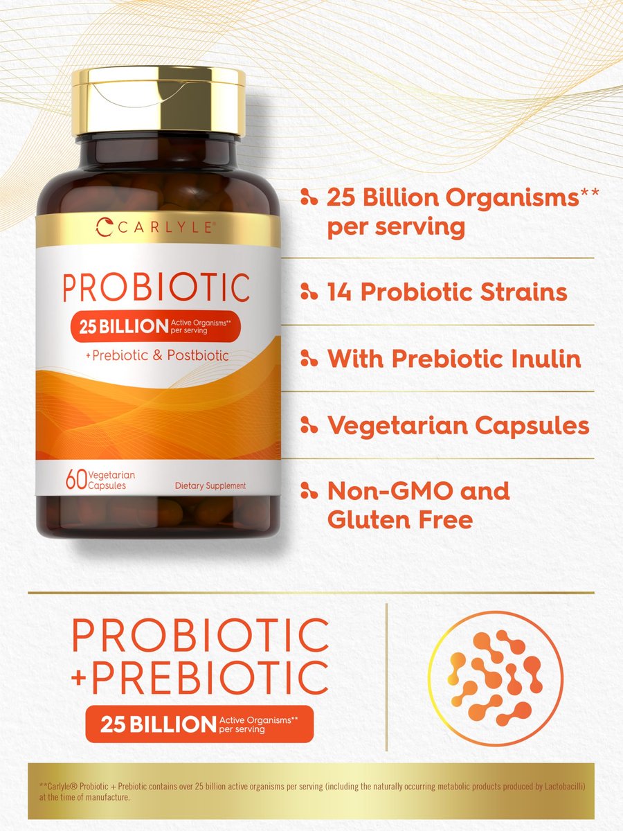 Carlyle Probiotikum mit Präbiotika & Postbiotika | 25 Milliarden KBE | 60 Kapseln | Nahrungsergänzungsmittel für Frauen & Männer | Vegetarisch, Nicht-GVO & Glutenfrei