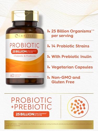 Carlyle Probiotikum mit Präbiotika & Postbiotika | 25 Milliarden KBE | 60 Kapseln | Nahrungsergänzungsmittel für Frauen & Männer | Vegetarisch, Nicht-GVO & Glutenfrei
