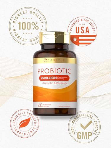 Carlyle Probiotikum mit Präbiotika & Postbiotika | 25 Milliarden KBE | 60 Kapseln | Nahrungsergänzungsmittel für Frauen & Männer | Vegetarisch, Nicht-GVO & Glutenfrei