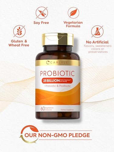 Carlyle Probiotikum mit Präbiotika & Postbiotika | 25 Milliarden KBE | 60 Kapseln | Nahrungsergänzungsmittel für Frauen & Männer | Vegetarisch, Nicht-GVO & Glutenfrei