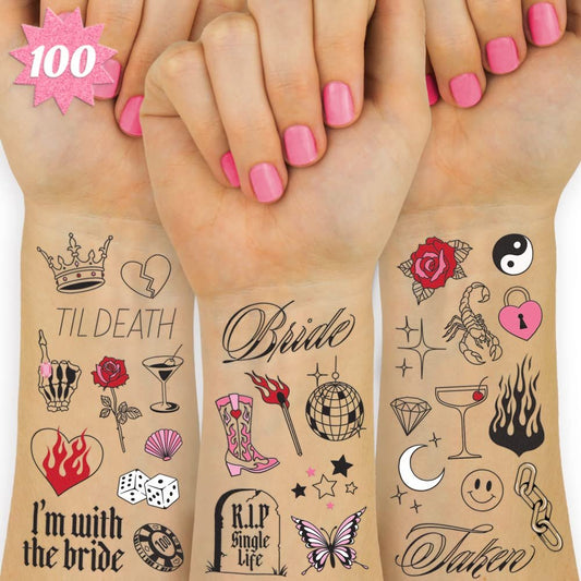 xo, Fetti Realistische Junggesellinnenabschied Temporäre Tattoos – 100 Folienstile | Partydekoration, Brautjungfern-Geschenk, Brautgeschenk + Hochzeitsvorbereitungen