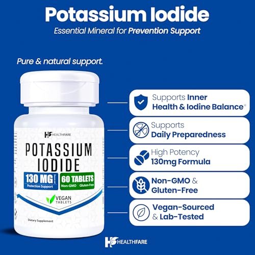 HealthFare Kaliumiodid Tabletten | 130 mg | 120 schnell lösliche Tabletten (2er-Pack) | Ki-Pillen | Lange Haltbarkeit | Nicht-GVO