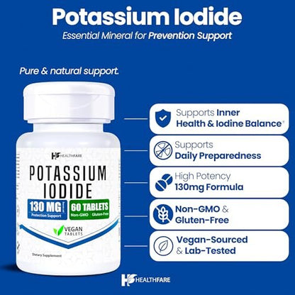 HealthFare Kaliumiodid Tabletten | 130 mg | 120 schnell lösliche Tabletten (2er-Pack) | Ki-Pillen | Lange Haltbarkeit | Nicht-GVO