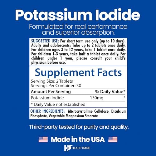 HealthFare Kaliumiodid Tabletten | 130 mg | 120 schnell lösliche Tabletten (2er-Pack) | Ki-Pillen | Lange Haltbarkeit | Nicht-GVO