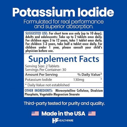 HealthFare Kaliumiodid Tabletten | 130 mg | 120 schnell lösliche Tabletten (2er-Pack) | Ki-Pillen | Lange Haltbarkeit | Nicht-GVO