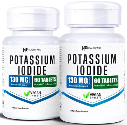 HealthFare Kaliumiodid Tabletten | 130 mg | 120 schnell lösliche Tabletten (2er-Pack) | Ki-Pillen | Lange Haltbarkeit | Nicht-GVO