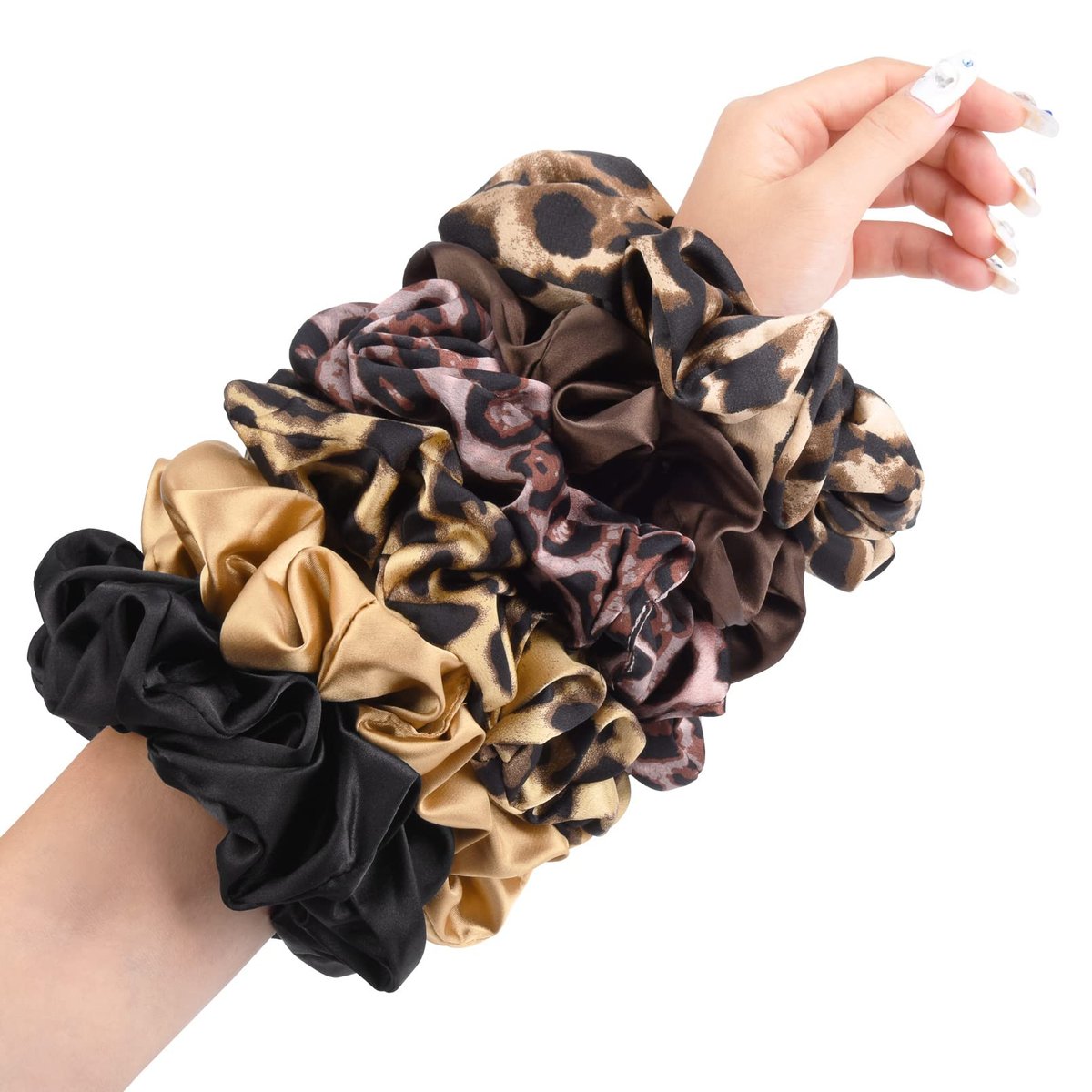 CEELGON XL Große Seiden-Scrunchies für Frauen – 6er-Pack Riesen-Satin-Scrunchie, übergroße, flauschige, dicke Haargummis, weich, seidig, riesig, jumbo, für dicke Haare