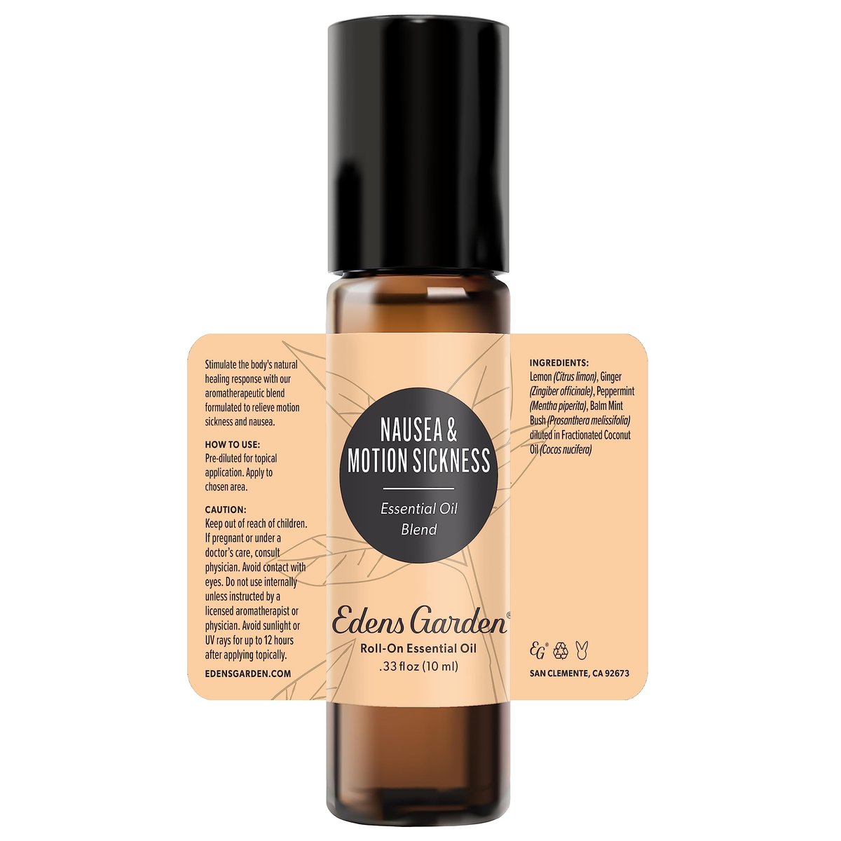 Edens Garden Übelkeit & Reisekrankheit Ätherisches Öl Roll-On Mischung – 100% rein, natürlich, therapeutisch, kinder- & hautfreundlich, ideal für Reisen, vorverdünnt 10 ml