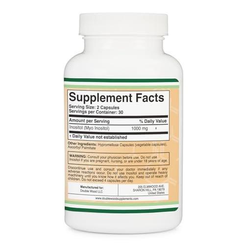 Inositol Kapseln (Myo-Inositol) 1000 mg – Frauenunterstützung, 60 Kapseln, vegan, glutenfrei, ohne Füllstoffe von Double Wood