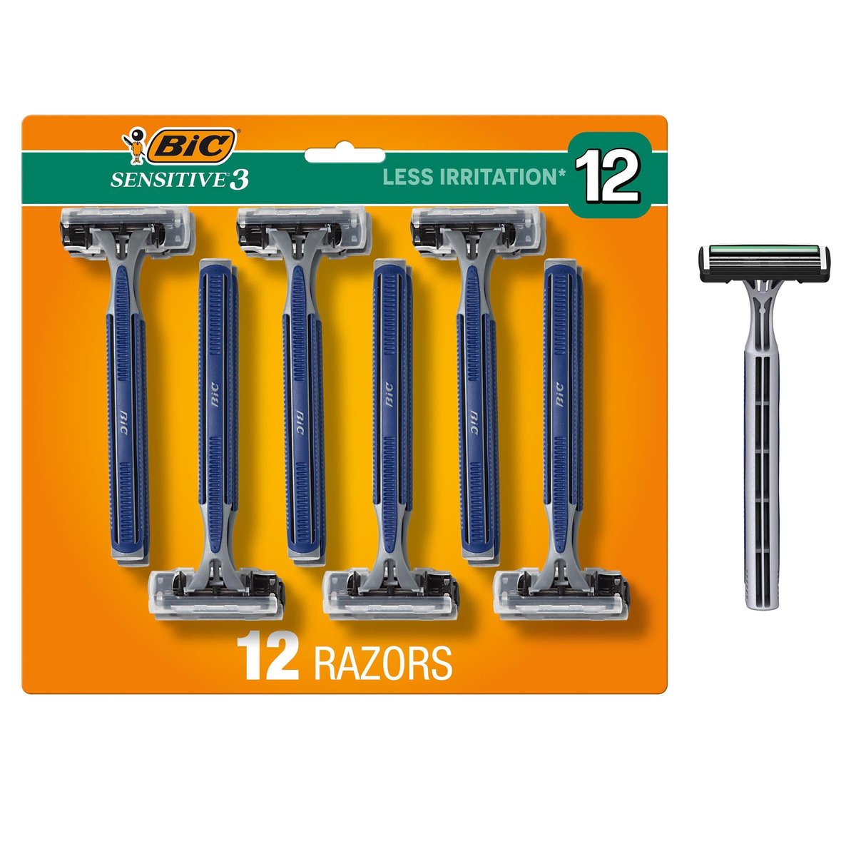 BIC Sensitive 3 Einwegrasierer für Männer mit 3 Klingen für empfindliche Haut, 12er-Pack