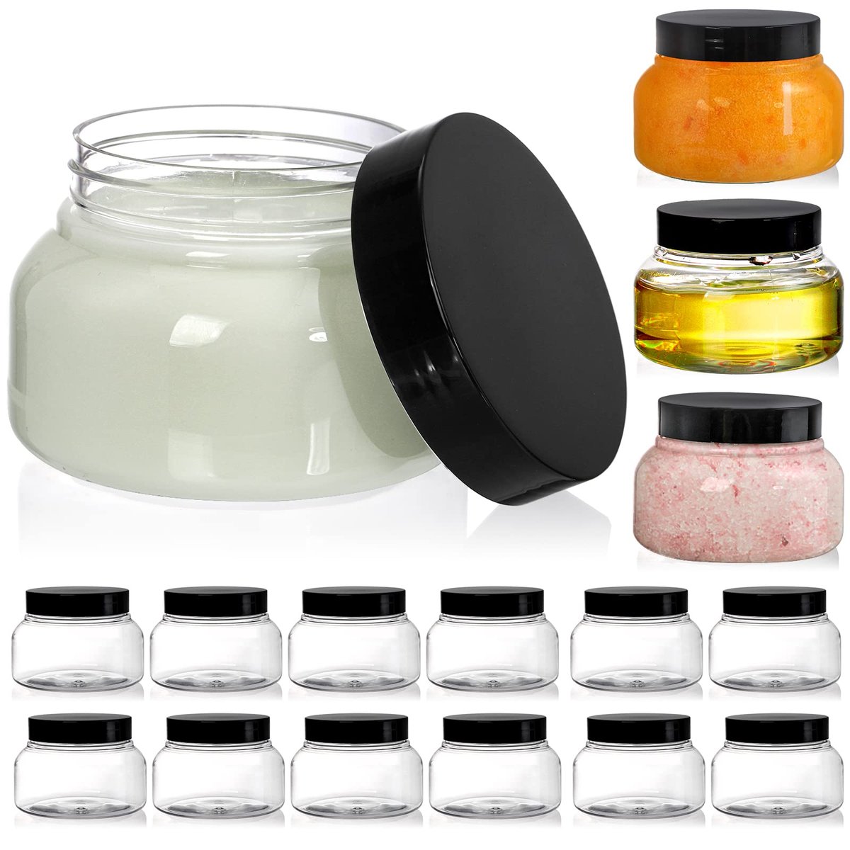 Yarlung 16er-Pack 8 oz Plastikbehälter mit Deckel, klare Körperpeeling-Behälter, leere nachfüllbare Behälter, runde Probenbehälter für Make-up, Bodybutter, Cremes, Slime, Reiseaufbewahrung
