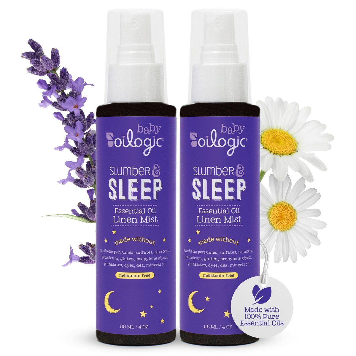 Oilogic Schlaf & Ruhe Spray für Babys & Kleinkinder – Aromatherapie-Wäschespray mit 100% reinen ätherischen Ölen für Schlaf, Komfort & Wohlbefinden – pädiatrisch getestete Baby-Essentials für die Schlafenszeit, 2er-Pack