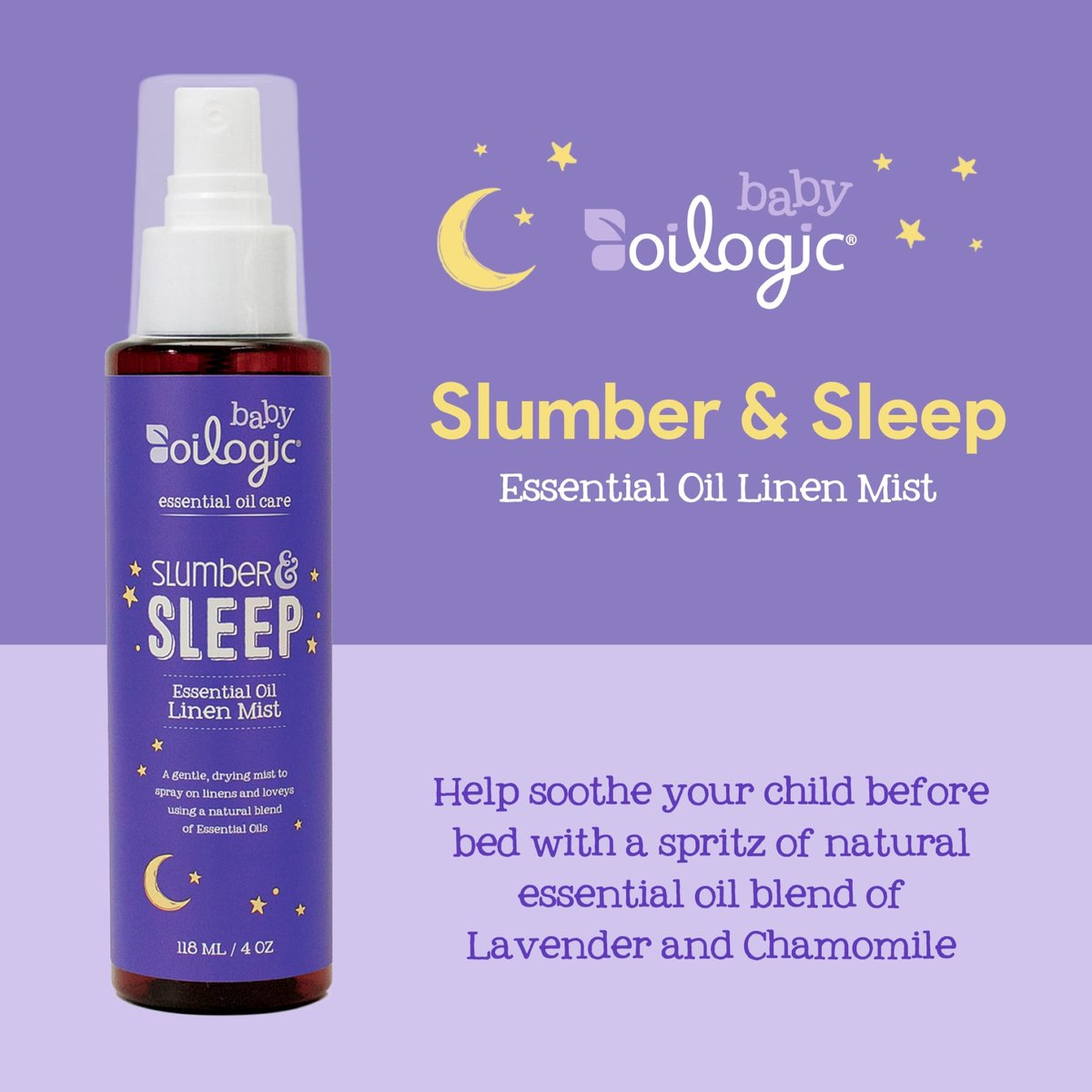 Oilogic Schlaf & Ruhe Spray für Babys & Kleinkinder – Aromatherapie-Wäschespray mit 100% reinen ätherischen Ölen für Schlaf, Komfort & Wohlbefinden – pädiatrisch getestete Baby-Essentials für die Schlafenszeit, 2er-Pack
