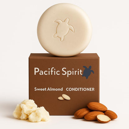 Pacific Spirit Conditioner Bar - Feuchtigkeitsspendend für alle Haartypen mit Mandelöl & Honig, leicht, SLS- & sulfatfrei, vegan, reisegröße, zero waste - 60 g, 80-100 Anwendungen