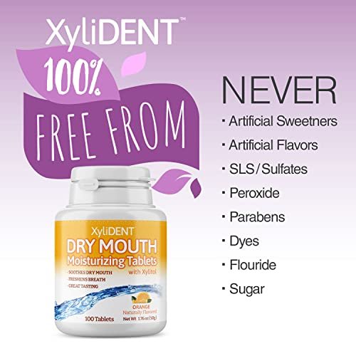 Nature's Stance XyliDENT Xylitol Lutschtabletten für Mundtrockenheit - stimuliert Speichelfluss, erfrischt den Atem, reduziert Säureproduktion, schnelle Linderung, 100 Stück (Orange)