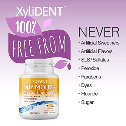 Nature's Stance XyliDENT Xylitol Lutschtabletten für Mundtrockenheit - stimuliert Speichelfluss, erfrischt den Atem, reduziert Säureproduktion, schnelle Linderung, 100 Stück (Orange)