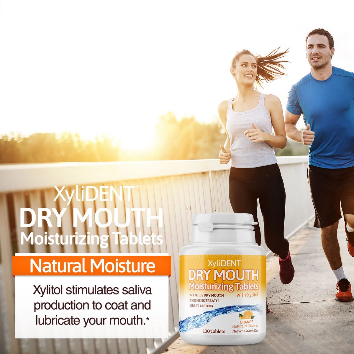 Nature's Stance XyliDENT Xylitol Lutschtabletten für Mundtrockenheit - stimuliert Speichelfluss, erfrischt den Atem, reduziert Säureproduktion, schnelle Linderung, 100 Stück (Orange)