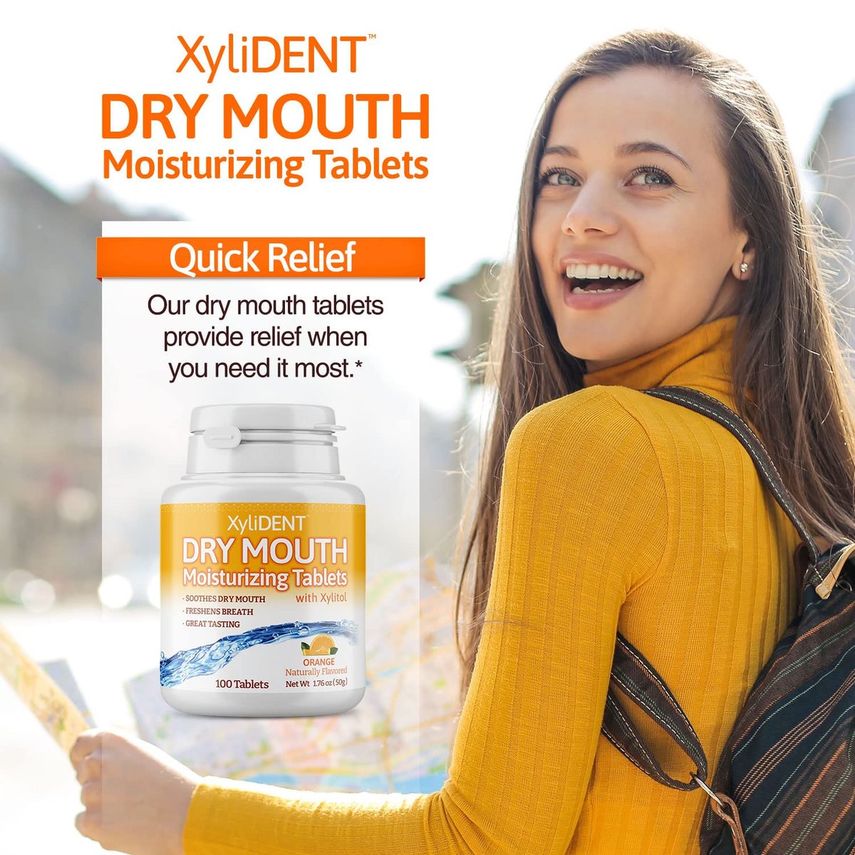 Nature's Stance XyliDENT Xylitol Lutschtabletten für Mundtrockenheit - stimuliert Speichelfluss, erfrischt den Atem, reduziert Säureproduktion, schnelle Linderung, 100 Stück (Orange)