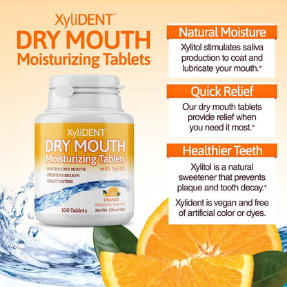 Nature's Stance XyliDENT Xylitol Lutschtabletten für Mundtrockenheit - stimuliert Speichelfluss, erfrischt den Atem, reduziert Säureproduktion, schnelle Linderung, 100 Stück (Orange)