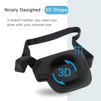 Vandorla Augenklappe für Erwachsene und Kinder, 2 Stück 3D-Augenklappe Schwarz, Verstellbare medizinische Augenklappe für Schwachsichtigkeit, Schielen und nach Operationen (Rechtes Auge)