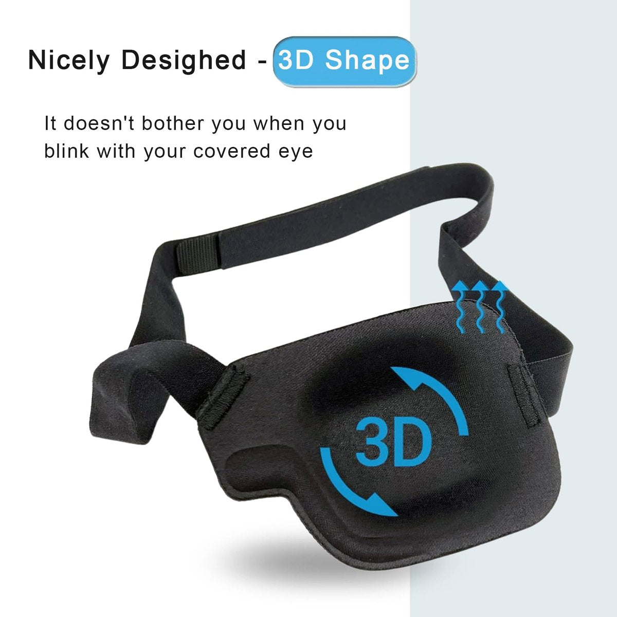 Vandorla Augenklappe für Erwachsene und Kinder, 2 Stück 3D-Augenklappe Schwarz, Verstellbare medizinische Augenklappe für Schwachsichtigkeit, Schielen und nach Operationen (Rechtes Auge)
