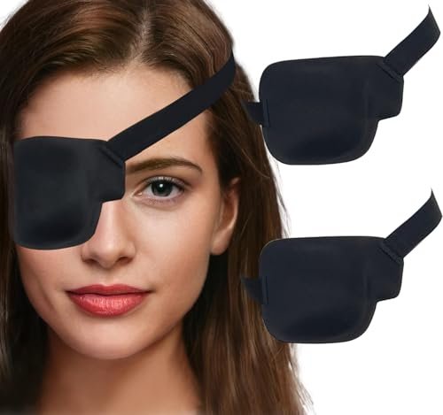 Vandorla Augenklappe für Erwachsene und Kinder, 2 Stück 3D-Augenklappe Schwarz, Verstellbare medizinische Augenklappe für Schwachsichtigkeit, Schielen und nach Operationen (Rechtes Auge)