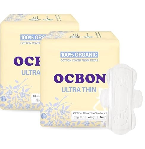 OCBON Unparfümierte ultradünne Slipeinlagen (32 Stück, Normal) – Bio-Baumwoll-Damenbinden mit Flügeln, super saugfähig & weich, Periodenschutz, hypoallergen