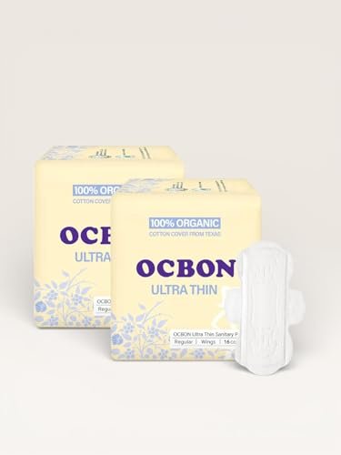 OCBON Unparfümierte ultradünne Slipeinlagen (32 Stück, Normal) – Bio-Baumwoll-Damenbinden mit Flügeln, super saugfähig & weich, Periodenschutz, hypoallergen