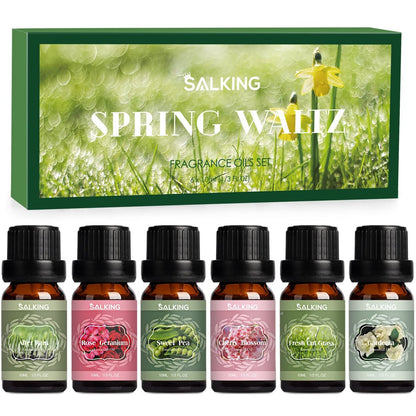 SALKING Frühlingsduft-Öle Set – Premium Bio-Öle für Diffuser, Seifen- & Kerzenherstellung – Nach Regen, Frisch gemähtes Gras, Duftwicke, Rosen-Geranie, Kirschblüte, Gardenie