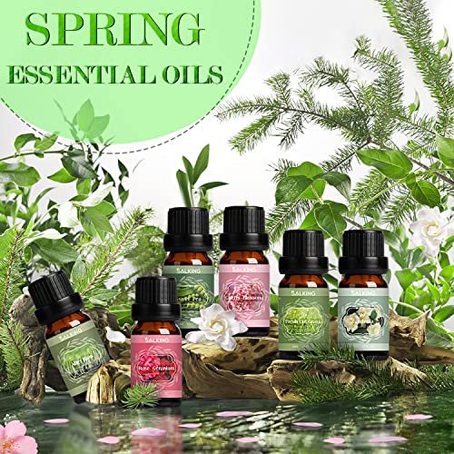 SALKING Frühlingsduft-Öle Set – Premium Bio-Öle für Diffuser, Seifen- & Kerzenherstellung – Nach Regen, Frisch gemähtes Gras, Duftwicke, Rosen-Geranie, Kirschblüte, Gardenie