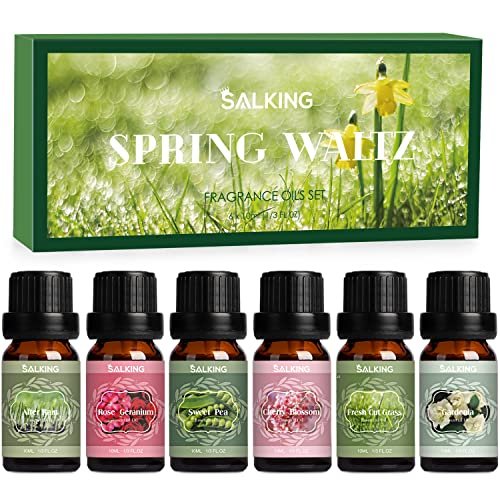 SALKING Frühlingsduft-Öle Set – Premium Bio-Öle für Diffuser, Seifen- & Kerzenherstellung – Nach Regen, Frisch gemähtes Gras, Duftwicke, Rosen-Geranie, Kirschblüte, Gardenie