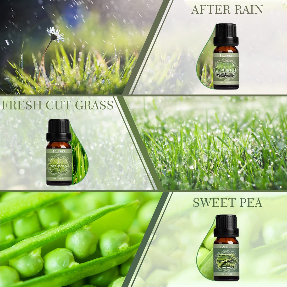SALKING Frühlingsduft-Öle Set – Premium Bio-Öle für Diffuser, Seifen- & Kerzenherstellung – Nach Regen, Frisch gemähtes Gras, Duftwicke, Rosen-Geranie, Kirschblüte, Gardenie