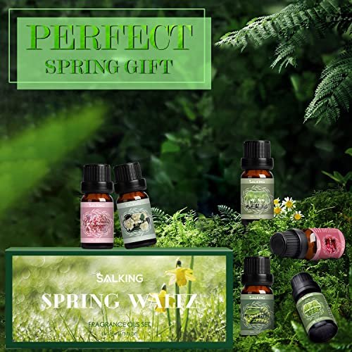SALKING Frühlingsduft-Öle Set – Premium Bio-Öle für Diffuser, Seifen- & Kerzenherstellung – Nach Regen, Frisch gemähtes Gras, Duftwicke, Rosen-Geranie, Kirschblüte, Gardenie