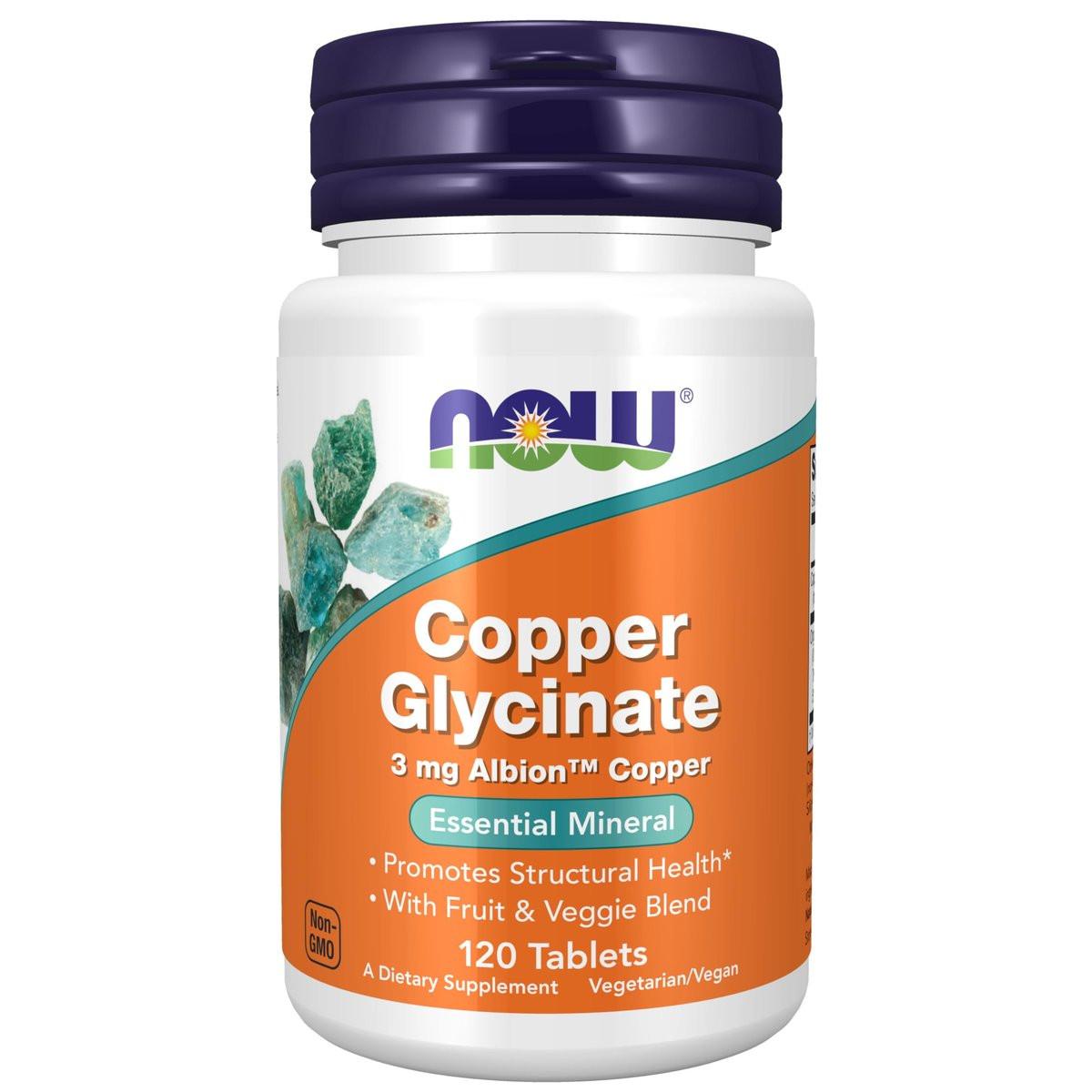 NOW Foods Kupferglycinat mit 3 mg Albion-Kupfer – 120 Tabletten zur Unterstützung der Strukturgesundheit