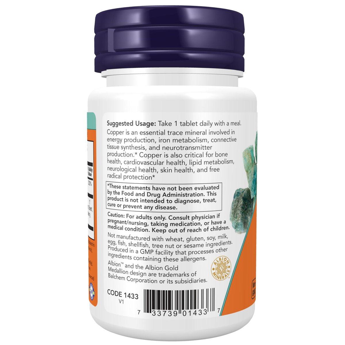NOW Foods Kupferglycinat mit 3 mg Albion-Kupfer – 120 Tabletten zur Unterstützung der Strukturgesundheit