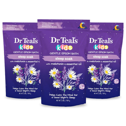 Dr Teal's Kinder Badesalz mit Melatonin & ätherischen Ölen – Schlafbad, 2 kg (3er-Pack)