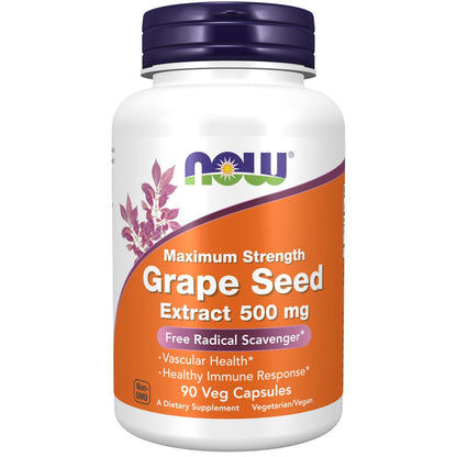 NOW Foods Traubenkernextrakt, maximale Stärke 500 mg (hochkonzentrierter Extrakt mit mindestens 90 % Polyphenolen), 90 vegane Kapseln
