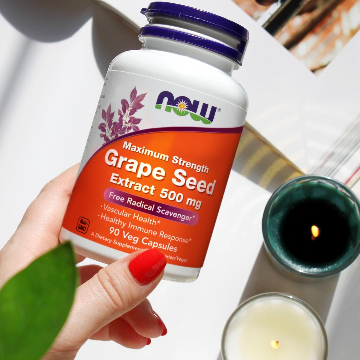 NOW Foods Traubenkernextrakt, maximale Stärke 500 mg (hochkonzentrierter Extrakt mit mindestens 90 % Polyphenolen), 90 vegane Kapseln